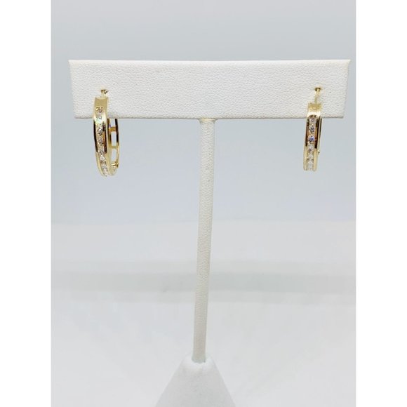 Real 10k Gold Med Hoop Earrings CZ